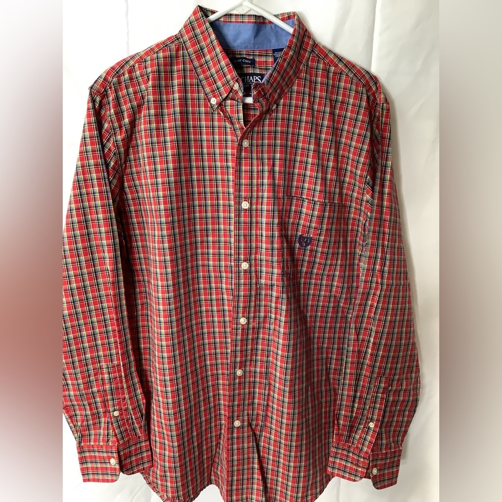 Men’s Chaps Long Sleeve Oxford Plaid Shirt, Size Large